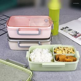 Dinnerware Bamboo Fiber Japanese Lunch Box Student Bento Divided Fresh-Keeping With Lid Sealed