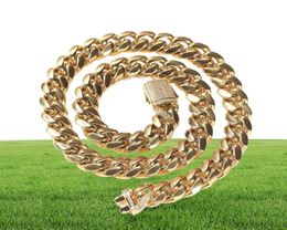 10mm 12mm gold miami iced out cuban link chain Stainls steel necklace Men039s Hip hop Jewelry261J8499227