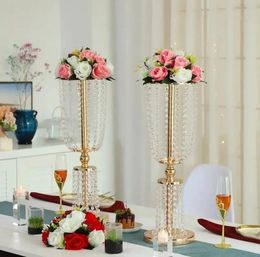 Wedding Road Lead 80 cm Tall Acrylic Crystal Flower Stand Wedding Centerpiece Event Party Decoration