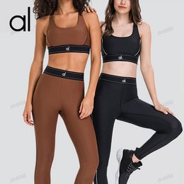 AL djustable Shoulder Strap Sports Bra Elastic Waist Training Yoga Pants Women Activewear Set