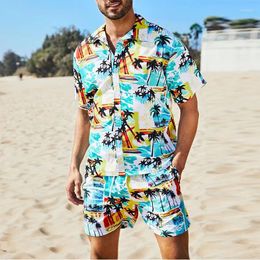 Men's Tracksuits Beach Vacation Casual Mens Outfits Summer Vintage Graphic Printing Two Piece Suits Men Short Sleeve Shirts And Shorts Sets