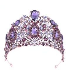 2019 Luxury Baroque Bride Big Crown Hoop Purple Crystal Rhinestone Wedding Crowns Tiara Vintage Bridal Hair Accessories Hairband4239810