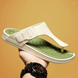 Slippers HKDQ Summer Beige Men's Flip Flops Fashion Lightweight Comfortable Soft For Men Trendy Outdoor Non-slip Beach Shoes Man