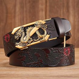 Belts Male Genuine Leather Belts Casual Ratchet Belt with Automatic Buckle Luxury Design Dragon Pattern Belts for Business Men Strap T240429