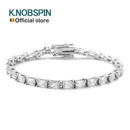 KNOBSPIN 3x5mm Emerald Zircon Tennis Bracelet s925 Sterling Silver Plated 18k White Gold with GRA Fine for Women Man 240423