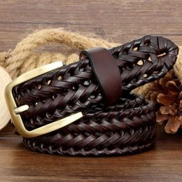 Belts Unisex Men and Women Belt Genuine Leather Female Belt Woven Knitted Quty Belt Male Luxury strap Belts Cummerbund dropshipping T240429