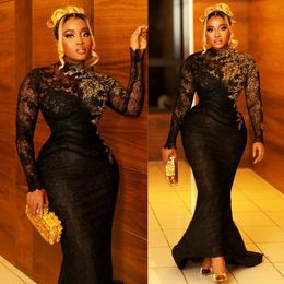 2024 Plus Size Prom Dresses for Black Women Promdress High Neck Illusion Long Sleeves Beaded Appliqued Lace Birthday Dress Second Reception Gowns Engagement AM859