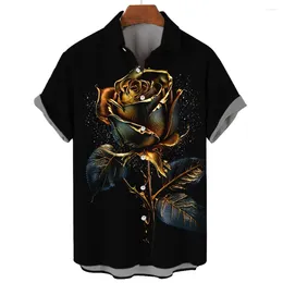 Men's Casual Shirts Flower Rose 3D Print Hawaiian Beach Men Women Fashion Streetwear Oversized Short Sleeve Shirt Blouse Man Clothing