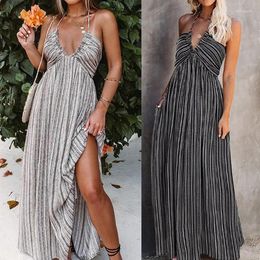 Plunge Halter Neck Maxi Beach Dress For Women Sexy Backless Sleeveless Bikini Swim Cover Up 2024 Summer Beachwear