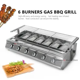 Cookware NG/LPG BBQ Grill 6 Infrared Burners Smokeless Stainless Steel Roast Stove With Covers Outdoor Grill for BBQ Cookware