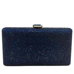 Boutique De FGG Navy Blue Women Crystal Clutch Evening Bags Wedding Bridal Box Handbags Party Dinner Diamond Purse 210823 271K