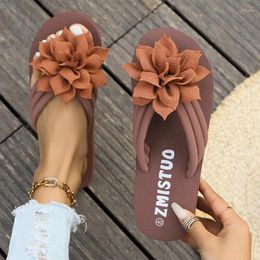 Slippers Flower Clip Toe Women Beach Sandals Platform Flats Shoes 2024 Outdoor Flip Flops Walking Slingback Trend Femme Slides