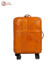 Carry-Ons Customized vegetable tanned leather handmade suitcase 20inch retro business travel suitcase silent universal wheel pull rod