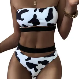 Women's Swimwear 2024 Fashion Women Bikini Cow Print Backless Sexy Tankini Two-Piece Spring Swimsuit