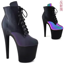 Dance Shoes Auman Ale 20CM/8inches Holographic Sexy Exotic High Heel Platform Party Women Round Toe Ankle Boots Pole 146
