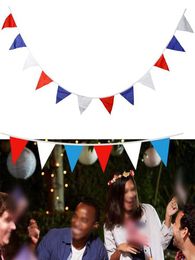 Banner Flags 10 Meters Red White Blue Tricolor Flag Triangular String Flag Coloured Hanging Flags Outdoor Banner For Birthday Party Supplies