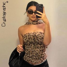 Women's Tanks Leopard Print Sexy Crop Tank Tops Club Outfits For Women Elegant Mesh Backless Cropped Top Tees Coquette