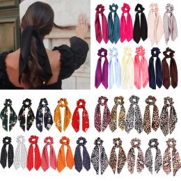 50pcs/lot Fashion Korean Solid Colour Scrunchies Long Hair Ties For Women Ponytail Scarf Sweet Elastic Hair Band Hair Accessories Headwear