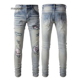 839 Amiirii Purple Jeans Demin Mens Fashion Jean Street 2024 트렌치 패치 높은 장착 다리 데님 Gbrr