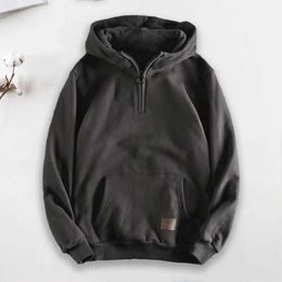 Men's Hoodies Sweatshirts Mens Winter Hoodie Street Clothing Thick with Zipper Decoration Large Pockets Autumn Warm Pull Elastic Cuffs Q240506