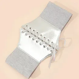 Belts Wide Dress Belt Y2k Lace-up Elastic Waist Silver Corset For Women