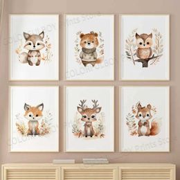 llpapers Bears foxes squirrels owls autumn leaves art posters on nursery walls art prints canvases paintings baby rooms home decor J240505