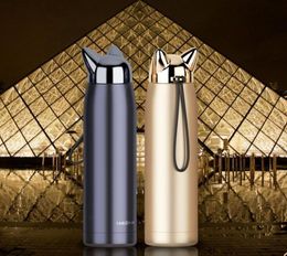 Double Wall Thermos Stainless Steel Vacuum Flasks Cups Cute Cat Fox Ear Thermal Coffee Milk Travel Water Bottle Mug Cup 320ml2117549