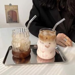 Tumblers High borosilicate glass Ins style beautiful coffee cup for home juice with straw milk threaded cloud H240506