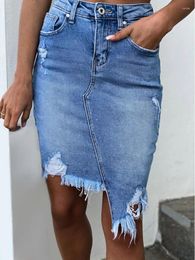 Skirts Ins Summer Women High Waist Ripped Shorts Skirt Jeans Lady Sexy Nightclub Stripper Denim Dress Cut Out Irregular