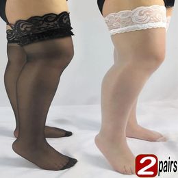 Women Socks 1/2pairs Plus Size Woman's Ultra-thin Sexy Lace Stockings Thigh High Silicone Top Stay Up Silk Lingerie