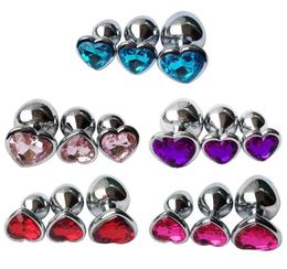 2021 New 3PCS Anal Beads Crystal Jewellery Heart Butt Plug Stimulator Sex Toys Dildo Stainless Steel Anal Plug X04014871051
