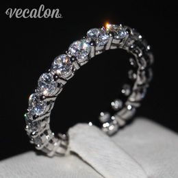 Vecalon Women band Ring Round cut 4mm Simulated diamond Cz 925 Sterling Silver Engagement wedding ring for women Fashion Jewellery 294o