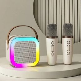 K12 Çift Mikrofon Karaoke Bluetooth Hoparlör RGB Işık İki 5W Hoparlör Ses Subwoofer Boombox Destek Çoklu Giriş Modu