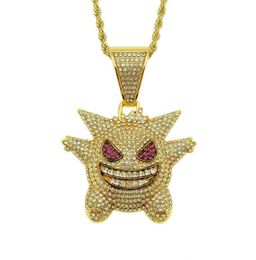 New Full Rhinestone Gengar Pendant Necklaces Creative Hip Hop Bling Bling Ice Out Chain Jewellery For Men Gift 3921341