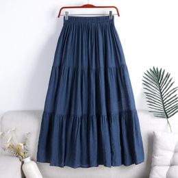 Skirts Designer Chic Maxi Skirt Woman 2021 Summer A-Line Solid Patchwork Minimalist Cotton Linen Pleated Jupe Femme 194H