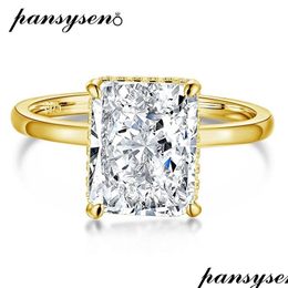 Solitaire Ring Pansysen Luxury Sier 925 Jewelry Radiant Cut Simated Diamond Wedding Engagement 18K Gold Plated Rings Gift Drop Delive Dhmd9