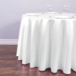 Pads White Round Satin Table Cloths Banquet Table Covers Dining Table Linens for Home Party Event Hotel Wedding Birthday Party Decor