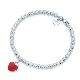 Classic S925 Silver Female Bracelets Enamel Blue Red Pink Heart Pendant Bead Bracelet Christmas Gift Designer Jewelry Y220622 257p