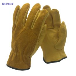 Gloves RJS 1PC Work Gloves Cowhide Leather Men Working Welding Gloves Safety Protective Garden Sports MOTO Wearresisting Gloves NG4021