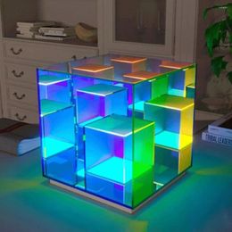 Table Lamps 3D Art Cube Lamp Multicolor Night Light Acrylic Dimming 3 Colors Changing For Restaurant Bedroom Living Room