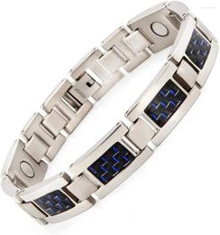 Link Bracelets Titanium Mens Magnetic Bracelet Energy Therapy With Blue Carbon Fibre Magnet Jewellery