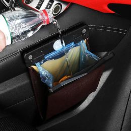 Bags Smart LED Car Trash Can Water Resistant Garbage Bag For Car Foldable Garbage Bin Car Rubbish Bag PU Leather Garbage Bag Car