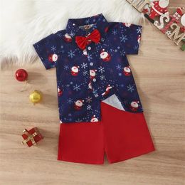 Clothing Sets Toddler Baby Boy Christmas Outfits 9 12 18 24Months 2t 3t 4t 5t Santa Print Button Down Shirt Long Pants Set Summer