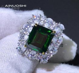 Luxury Emerald Cut 9x11mm Lad Created Engagement Rings Gift For 925 Sterling Silver Exquisite Cluster8603775