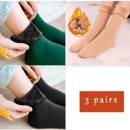 Women Socks Winter Snow 3Pairs Set Men Velvet Thickened Medium Tube Solid Colour Floor Thermal Sleep Cashmere