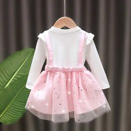 Girl's Dresses Baby Girl Dress Clothes Bow Straps Long Sleeve Tulle Dress Princess Costume Children Clothing Mesh Tutu Dress Ball Gown Kid