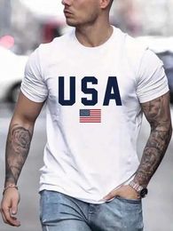 Men's T-Shirts 2024 USA T Shirts For Mens Breathable TShirts Summer Short Slve Tops Oversized O Neck Pullover Strt Mens Shirt Ts Tops T240505