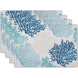 Pads Ocean Coral Placemats Set of 4 Summer Blue White Coral Reef Linen Table Mat Nautical Sea Marine Seaweed HeatResistant Placemats