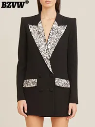 Women's Suits BZVW Solid Diamond Studded Bead Blazer Women V-Neck High Waist Single Button Elegant Blazers Female Summer 2024 Clothes