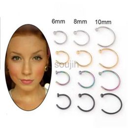 Body Arts 1pc 6/8/10mm Fake Nose Ring C Clip Lip Piercing Ring Stud Body Piercing Jewellery Earring Stainless Steel Helix Tragus Faux Septum d240503